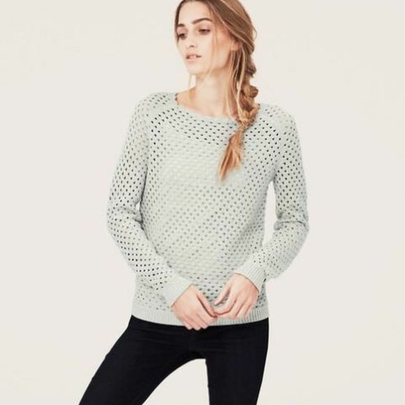 LOFT Sweaters - Ann Taylor Loft Blue/Grey Scallop Ballet Neck Open Stitch Sweater NWT